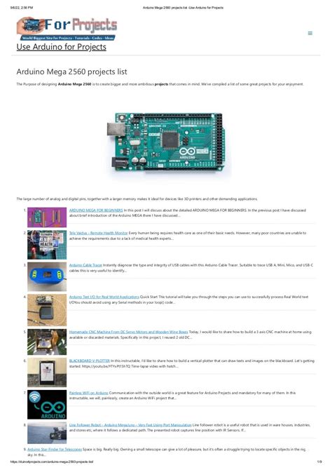 Arduino Mega 2560 projects list .